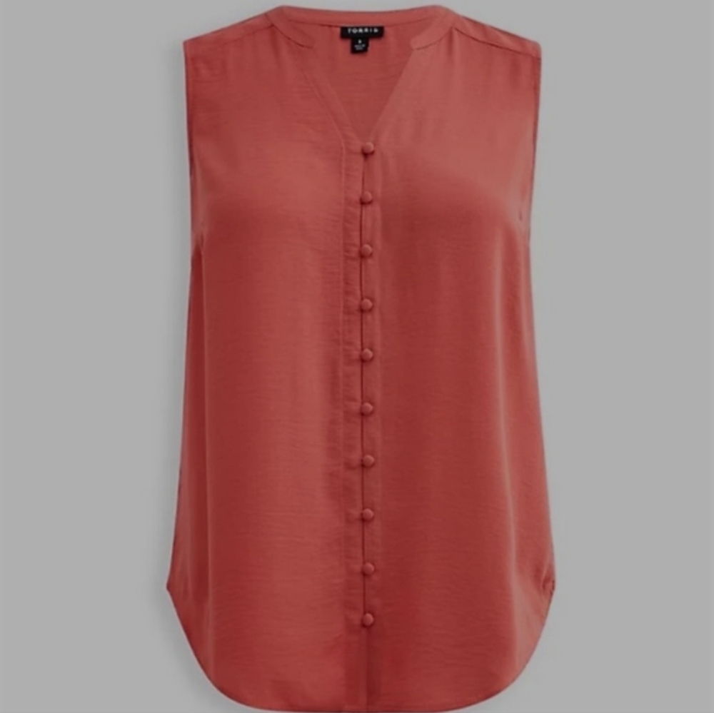 Torrid Girly Colorful Harper Button Front Sleeveless Gauze Coral Blouse Top 0X